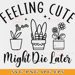 Feeling Cute Might Die Later SVG, Plant Sayings SVG, Plant Gifts, Plant Lover Shirt Svg, Funny Plant Shirt, Cut Files For Cricut, Svg, PNG