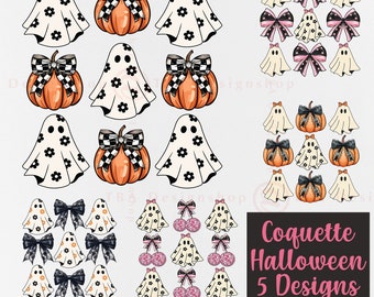 Coquette Halloween Ghost PNG, Retro Fall Pumpkin Designs (Digital Download)