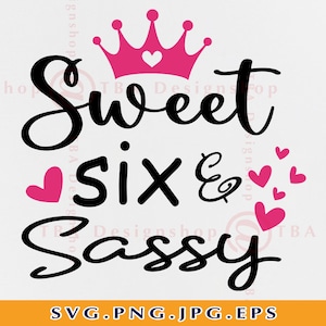 Sweet Six & Sassy Svg, 6e verjaardag SVG, Zesde verjaardag SVG, 6 verjaardagsshirt SVG, Verjaardagscadeaus Svg, 6 Jaar Oud, Bestanden voor Cricut, Svg,Png