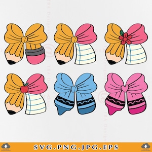 Schule Bleistift Schleife SVG, Lehrer Bleistift Kokette Schleife PNG, Crayon Bogen SVG, Lehrer Bleistift Papierschleife, zurück in der Schule, Schnittdateien Cricut, svg, png