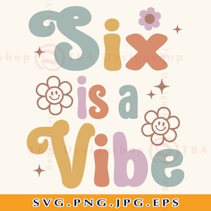 6 verjaardag SVG, zes is een vibe, 6e verjaardag SVG, 6 verjaardagscadeau SVG, retro verjaardag, zes groovy, 6 verjaardag meisje shirt, gesneden bestanden, svg, png