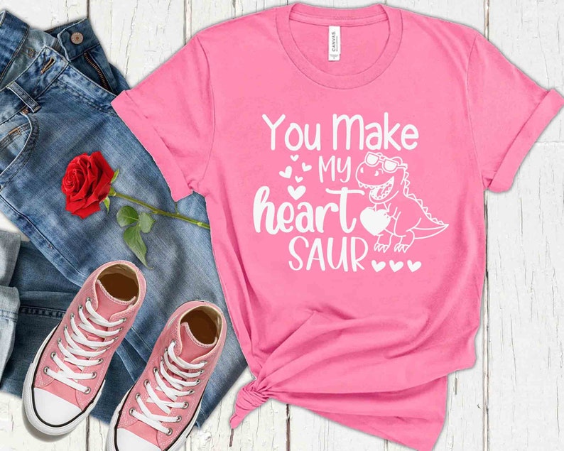 Dinosaur Valentine SVG: You Make My Heart Saur, Kids Shirt (digital ...