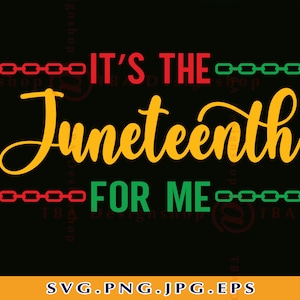 May include: A graphic design with the text "It's the Juneteenth for me" in a yellow font inside a red and green chain link border. The text is in a cursive font.