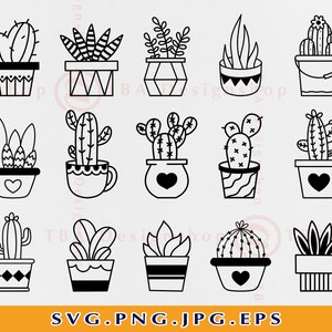 Cactus SVG Bundle, Succulent SVG, Plants SVG, Cacti Svg, Cactus Clipart Svg, House plant Svg, Potted Plant Gift, Files For Cricut, Svg, Png