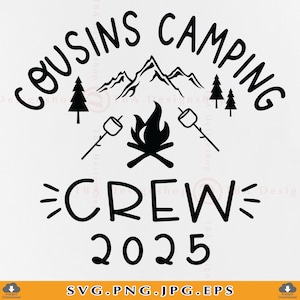 Cousins Camping Crew SVG, Vacanze estive SVG, Magliette da campeggio per famiglie, Detto sul campeggio SVG, Maglietta per bambini da campeggio SVG, File per Cricut, Svg, Png