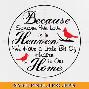 Omdat iemand van wie we houden is in de hemel hebben we een beetje van de hemel in ons huis Svg, Kerstmis Svg, Kardinaal Svg, Svg Files For Cricut, Svg, Png