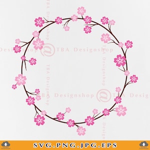 Cherry Blossom Frame Svg, Cherry Blossom svg, Sakura Svg, Flowers Circle Frame Svg, Japonês Sakura Flower Svg, arquivos para Cricut,Svg,Eps,Png