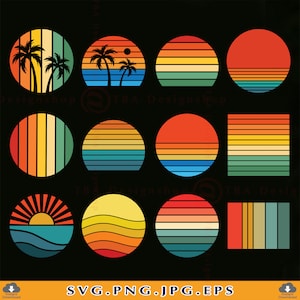 Retro Sunset SVG Bundle, Vintage Sunset SVG, Sunset Clipart, Beach Palm Tree, Retro Sunset Shirt, Sun Svg, Summer, Cut Files Cricut,Svg, PNG