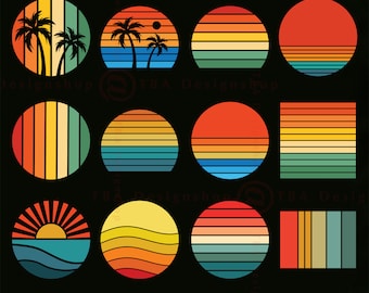 Retro Sunset SVG Bundle, Vintage Sunset SVG, Sunset Clipart, Beach Palm Tree, Retro Sunset Shirt, Sun Svg, Summer, Cut Files Cricut,Svg, PNG