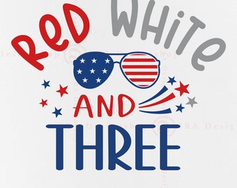 Rood wit en drie SVG, 4 juli verjaardag, patriottische kindershirt (digitale bestanden)
