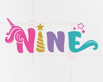 Unicorn 9th Birthday SVG, Girl Shirt Design, Files for Cricut (SVG, PNG)