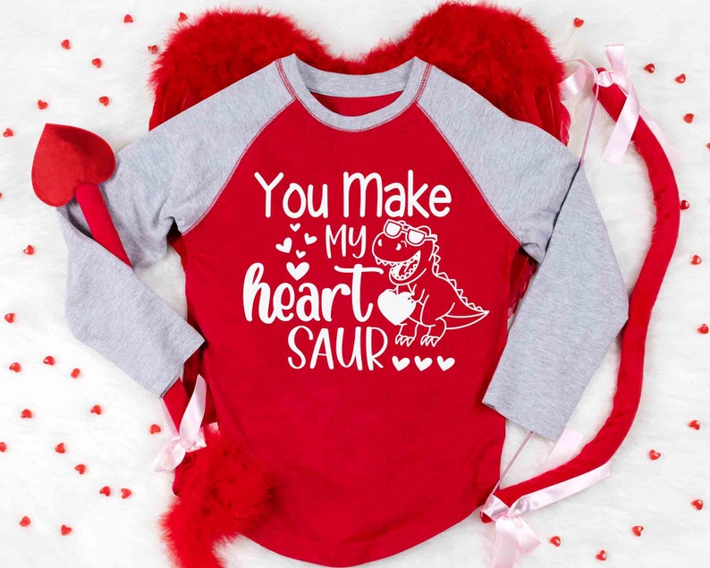 Dinosaur Valentine SVG: You Make My Heart Saur, Kids Shirt (digital ...