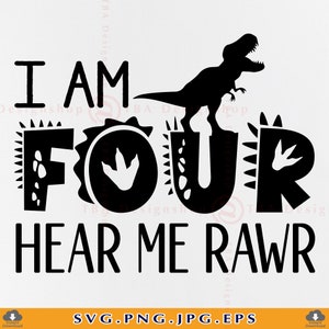 Ich bin Four Hear Me Rawr SVG, 4. Geburtstag Dinosaurier SVG, 4. Geburtstag Junge Shirt SVG, 4 Dino Geburtstag Geschenk Schneidedateien für Cricut, Schneidedatei, Schneidedatei