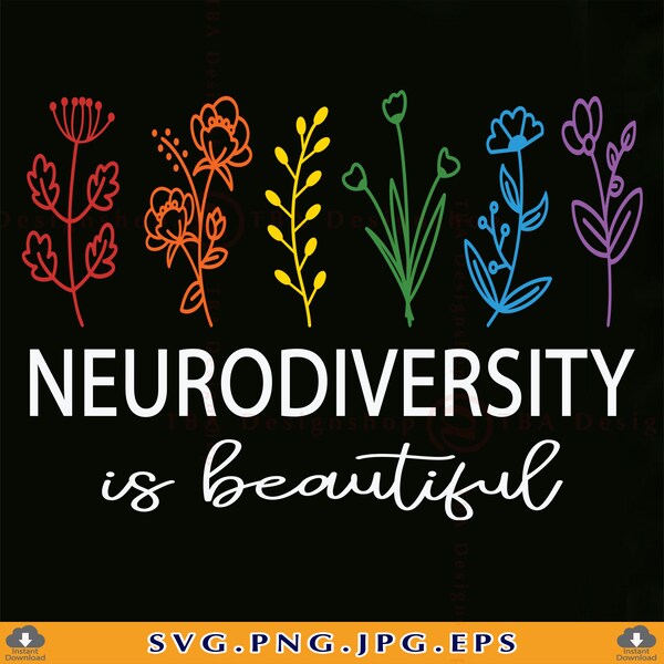 Rainbow Floral Neurodiversity SVG, Autism Awareness, ADHD Quotes (Digital Download)