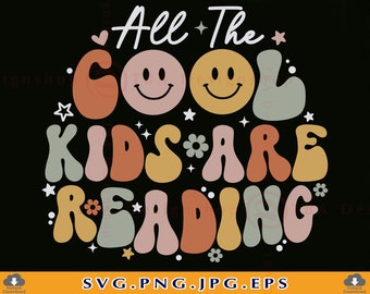 SVG de niños geniales leyendo, camiseta retro para profesores, regalo para amantes de los libros (descarga digital)