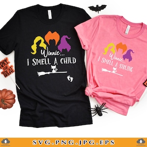 Winnie I Smell a Child SVG, broer of zus, grote zus, Hocus Pocus, zwangerschapsaankondiging, grappige Halloween-babykinderen, bestanden voor Cricut, SVG, png