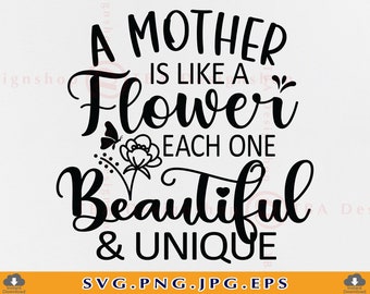 Una madre es como una flor svg, regalo del Día de las Madres SVG, mamá cita dichos SVG, camisa madre SVG, regalo madre svg, archivos cortados para cricut, svg, png