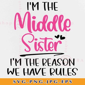 Soy la hermana del medio Soy la razón por la que tenemos reglas SVG, Regalos de la hermana media SVG, Refranes divertidos de la hermana SVG, Cortar archivos para Cricut, Svg, Png