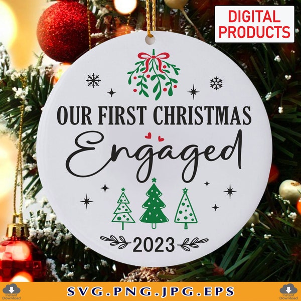 Unser erstes Weihnachten verlobt SVG, 2023 Weihnachtsverzierung SVG, Verlobungsgeschenk, Brautpaar Ornament, Weihnachtspaare, Dateien für Cricut, SVG, PNG