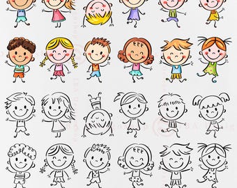 Doodle kinder clipart, handgetekende cartoonstijl (SVG, PNG)