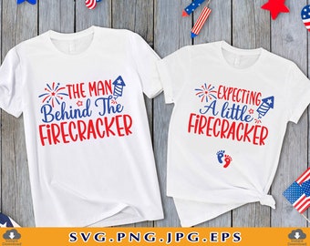 Expecting a Little Firecracker SVG, Couples 4th of July Pregnancy Announcement Shirts SVG, Funny 4th of July Gender Reveal, Baby, Svg, PNG