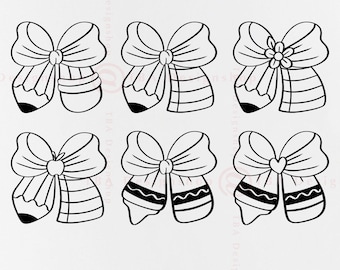 Pencil Bow SVG Bundle, Teacher Coquette Bow Cut Files (Digital Download)