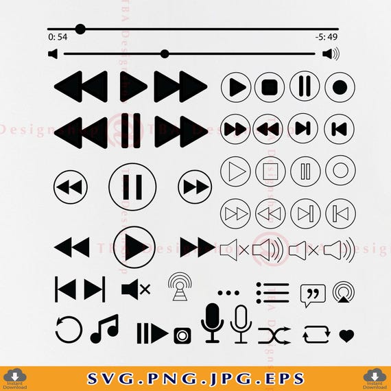 Audio Control Buttons SVG Bundle, Music Player Graphics (digital