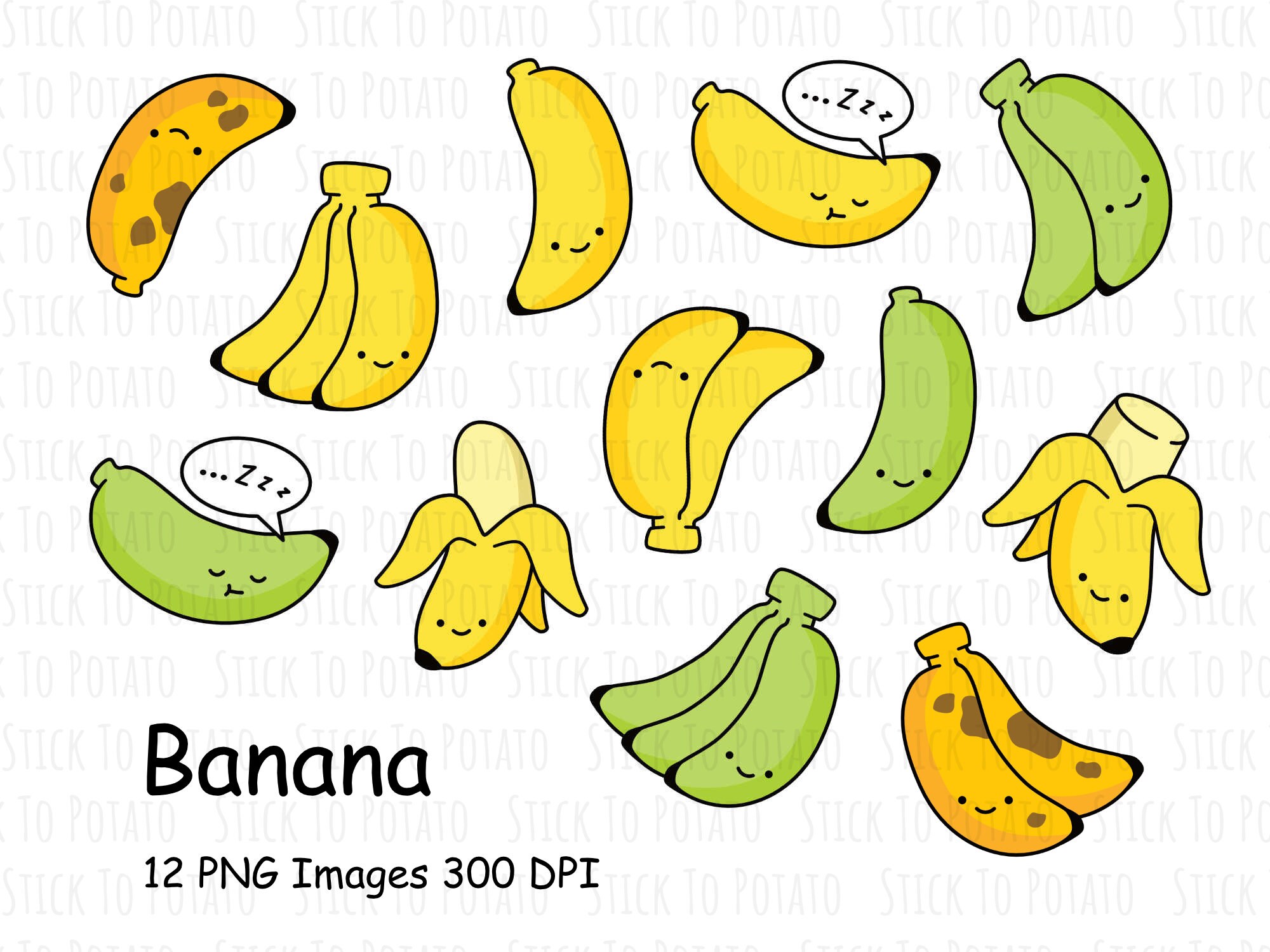 CLIPART Kawaii Banana Clipart Cute Banana Clipart Food Etsy
