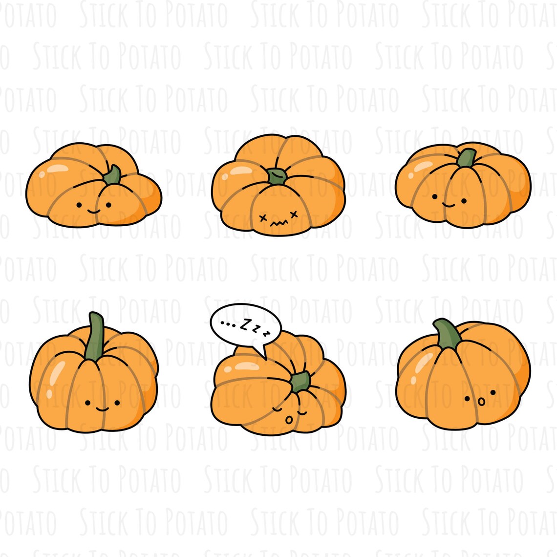 CLIPART Kawaii Pumpkins Pumpkin Halloween Cute Clipart Etsy