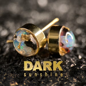 Fire Opal Studs, 24K Gold Plated, Dark Sunshine, October Birthstone, Resin studs, Gothic Earrings