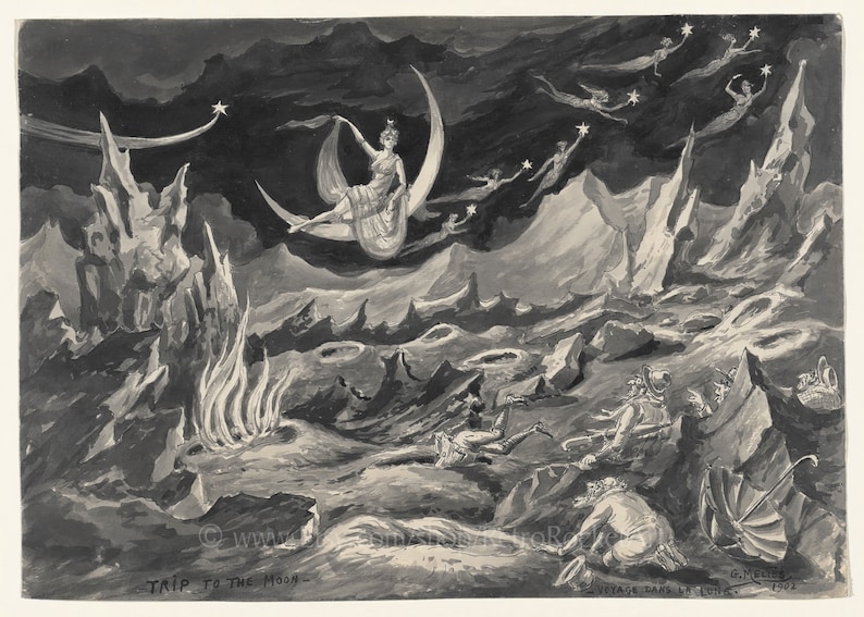 A Trip to the Moon Storyboard – Women on the Moon – Georges Méliès – 4 sizes – Vintage Movie Art – Vintage Science Fiction Art