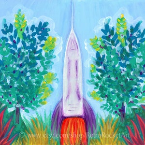 Rocket Landing in the Jungle – Sue Kouma Johnson – 5 Sizes – Contemporary Science Fiction ArtVintage Movie Art – Vintage Science Fiction Art