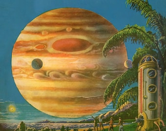 Vacation on Jupiter's Moons – The Moon Men– Vintage Science Fiction Art – Amazing Stories