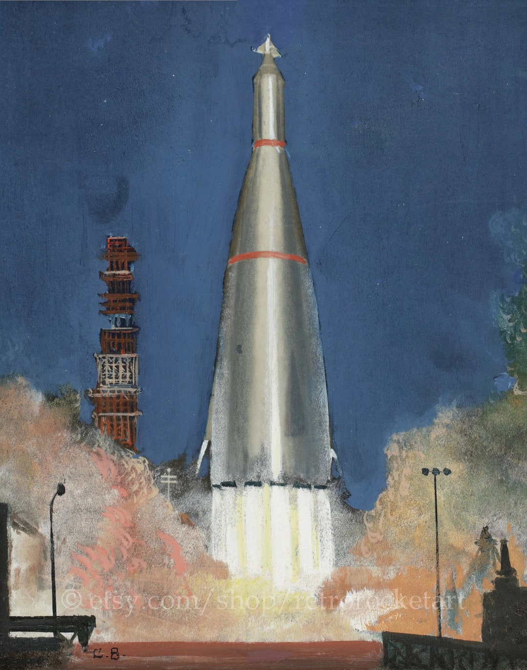 Takeoff of the Rocketship Columbia – Chesley Bonestell – Vintage ...