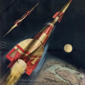 New! Two Rockets  – by Rino Ferrari – Domenica del Corriere – Vintage Science Fiction Art – Archival Quality