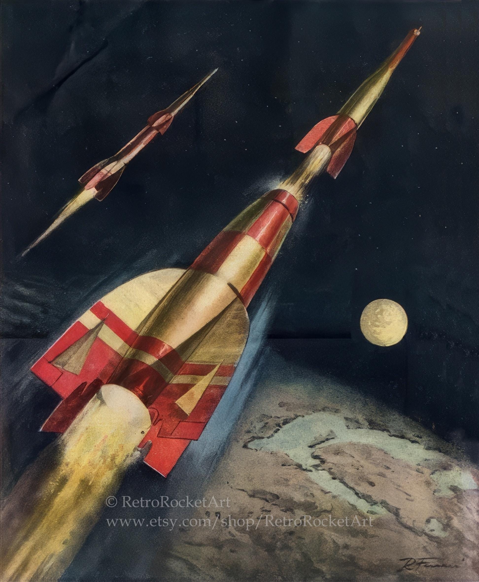 New! Two Rockets – by Rino Ferrari – Domenica Del Corriere – Vintage ...