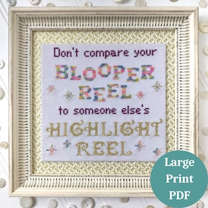 Inspirational Cross Stitch Pattern LARGE PRINT; Self Care Recovery Counted Cross Stitch Digital PDF Download