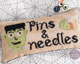 Spille e aghi Puntaspilli, Schema punto croce Mostro di Frankenstein, Download digitale PDF