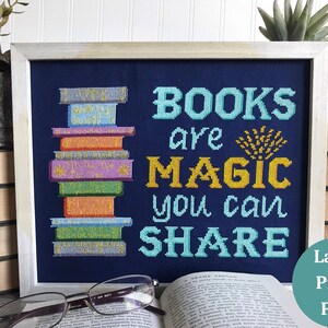Book Cross Stitch Pattern, LARGE PRINT, Magic Cross Stitch Pattern, Literary Cross Stitch, Digital PDF Download