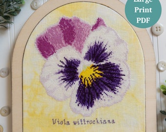Pansy Bloom Schema punto croce STAMPA GRANDE, Fiore da giardino contato Punto croce Download PDF digitale