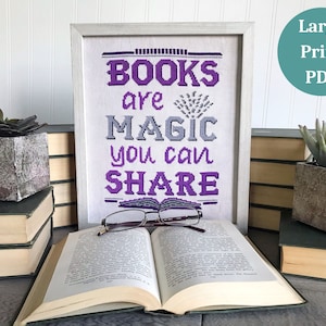 Book Cross Stitch Pattern, LARGE PRINT, Magic Cross Stitch Pattern, Literary Cross Stitch Pattern, Purple Cross Stitch Digital PDF Download