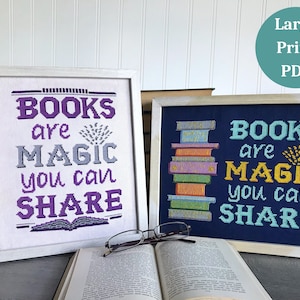 Book Cross Stitch Pattern, LARGE PRINT Bundle, Magic Cross Stitch Pattern, Literary Cross Stitch, Reading Cross Stitch Digital PDF Download