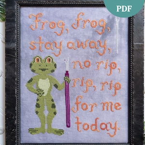Frog Frog Cross Stitch Pattern LARGE PRINT, animal counted cross stitch, digital pdf download, accessible