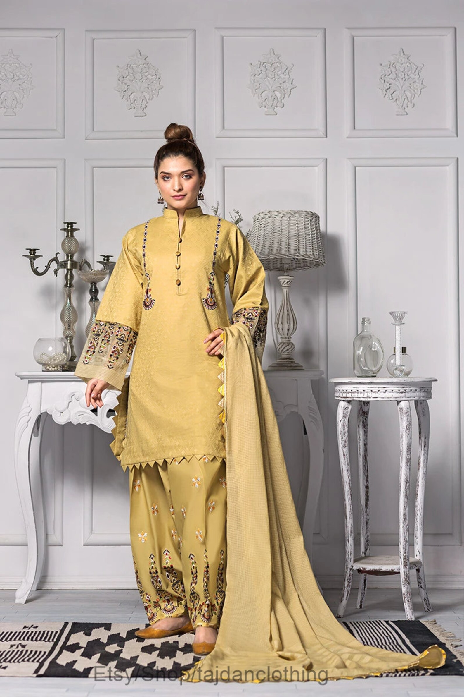 Yellow Pakistani dress for mehendi and party wear. Indian Eid Etsy