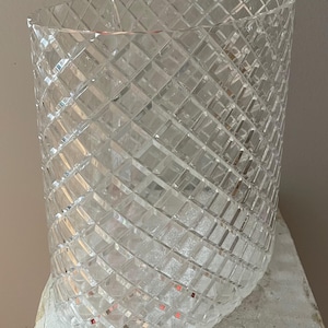 Vintage MCM Clear Lucite Plastic Trash Can / Translucent Acrylic Diamond Pattern / Vanity Waste Paper Bin / Mid Century Modern