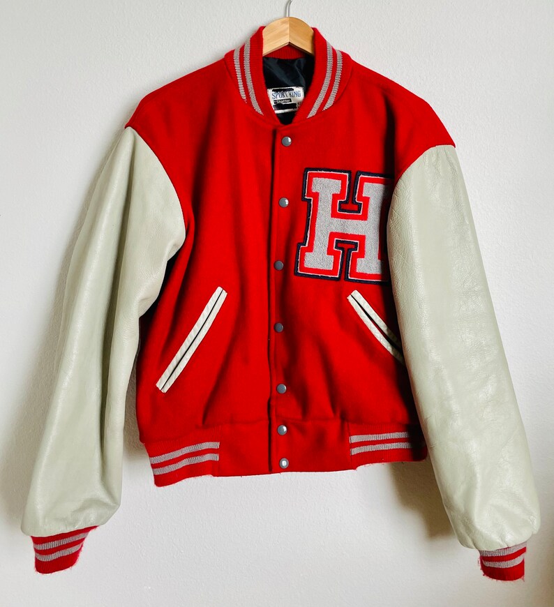 Vintage Varsity Letterman Jacket / Red & Beige / H Leather - Etsy