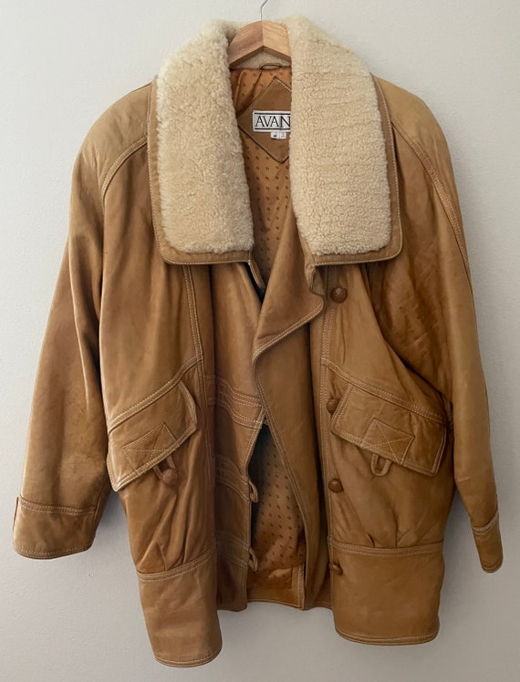 Vintage 80s Shearling Leather Coat  /  80s 90s Ou… - image 8