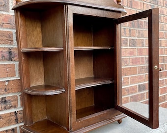 Large Vintage Wood Curio Cabinet / Display Case / Table Top Or Wall Hanging / Glass Door
