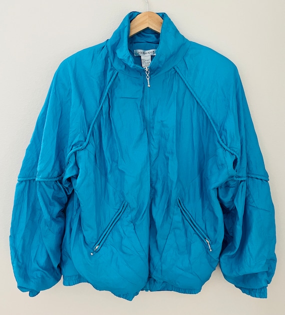 90s Vintage Nylon Turquoise Jacket / Retro Nylon S
