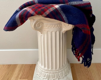 Vintage Plaid Wool Blanket with Fringe: Red, Blue, Green Camp Throw